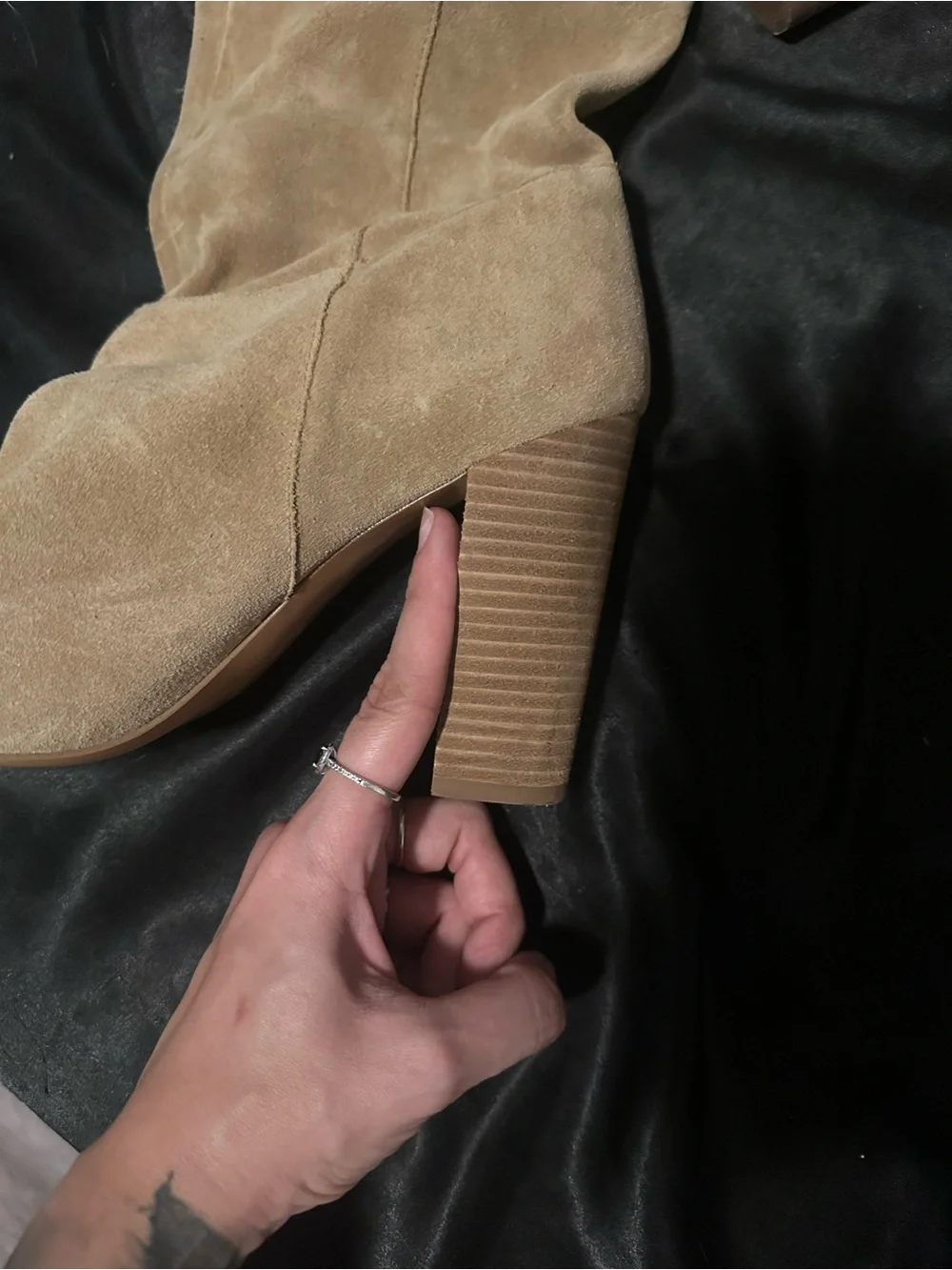 Women's Taupe Suede Mid-Calf Block Heel Boots